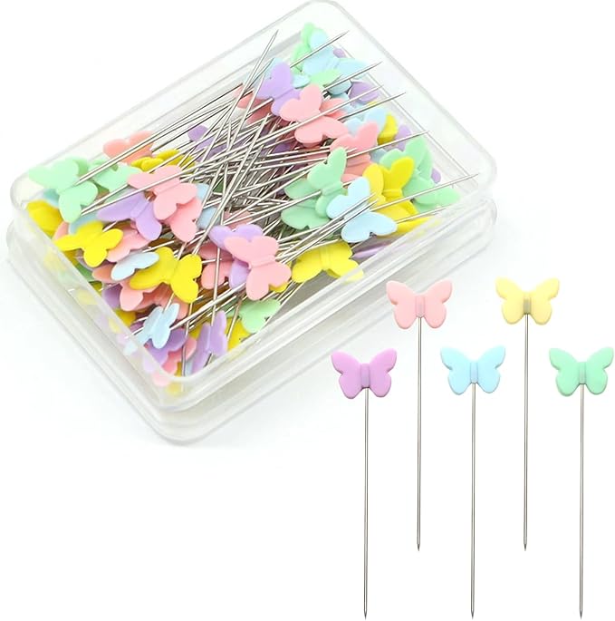 200pcs Colored Sewing Pins for Fabric Flat Head Straight Pins with Storage Box Quilting Pins Fixed Sewing Marker Needle for Dressmaker,Sewing Project,Jewelry Making, DIY Craft (Butterfly)