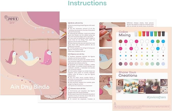 Jovi | Pottery Kit | Birds, 1.1 lb White Air Dry Clay, Tempera Paints, Sculpting Tools | Step-by-Step Guide, Non-Toxic, No Oven Needed | Creative Pottery Experience for Adults, Beginners