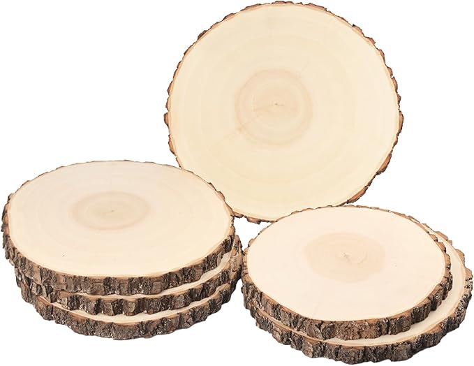 6 PCS 10-12 Inch Natural Wood Slices, Unfinished Paulownia Wood Circles with Barks for Coasters, DIY Crafts, Christmas Rustic Wedding Ornaments and Centerpieces,by GNIEMCKIN