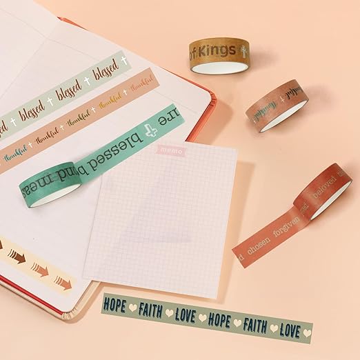 Janlaugh 24 Rolls Christian Washi Tape Gifts Bulk Religious Inspirational Scripture Supplies Boho Bible Verse Washi Tape for Bible Journaling Study Crafting New Year DIY Gifts