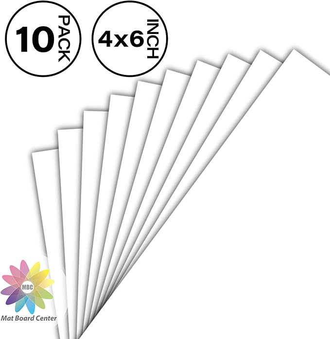 Mat Board Center, Pack of 10 4x6 White Uncut Mat Boards, Acid Free, 4-Ply Thickness, White Core, Great for Pictures, Photos, Framing Backing