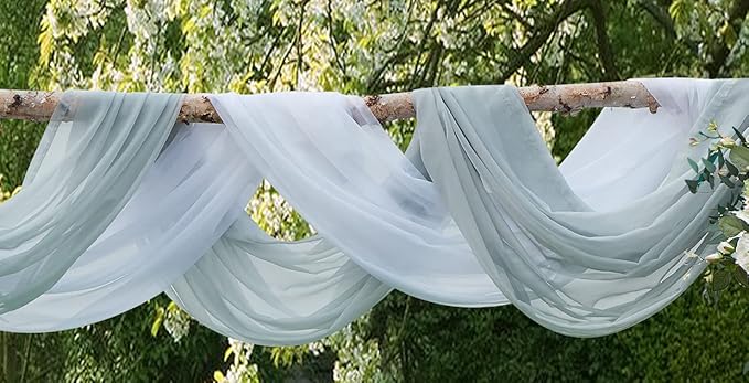 WARM HOME DESIGNS Wedding Arch Draping Fabric Bundle Has 2 288 Inch (24 Feet) Scarves in Silver & White Fabric Colors for Wedding Ceremony or Photoshoot Decoration. AD White & Silver 288”