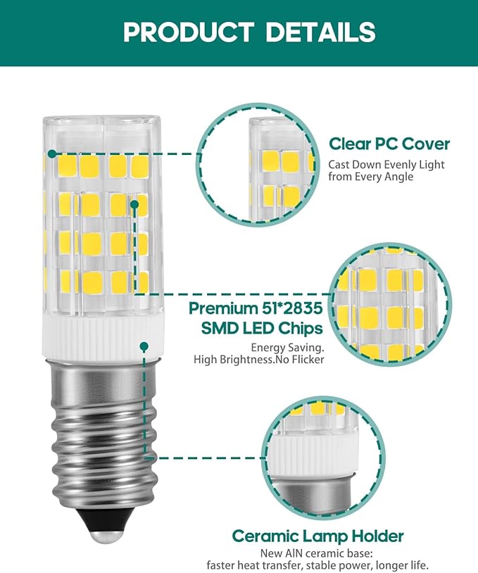 AC110V-130V 4W E-14 LED Bulb European Base for Sewing Machine，Refrigerator, Maxx Grinder, Cooker Hood,Turkish Lamp 400LM Non-dimmable - Part#W10888319,W10914194,WP4173175 (Warm White)