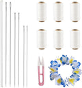 Lei Needle Kit, 6 Pcs Extra Long Sewing Needles 6 Rolls Lei Needle Twine 1 Needle Storage Tube 1 Sewing Scissors, Long Upholstery Needles for DIY Graduation Hawaiian Flower Lei Making(14", 12", 9.1")