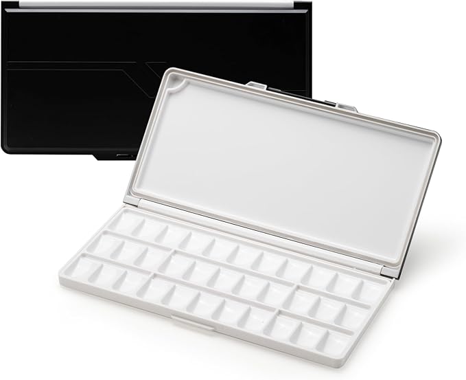 MEEDEN Watercolor Palette with Lid: 33 Wells Airtight Folding Paint Palette with Large Mixing Tray - Empty Acrylic Painting Art Pallet 12.5''x 6.5'' Black