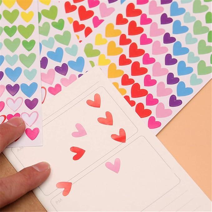 18 Sheets 1512 Pcs Colorful Heart Shape Self Adhesive Stickers, for Scrapbooking and Kid DIY Arts Crafts (Hearts, 18 Sheets)