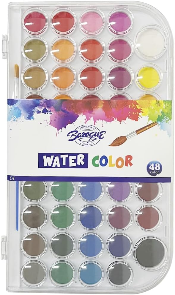 48 Colors portable Watercolor Paint Set ，Reusable Watercolor Paint and Palette with a Brush ，Travel Painting Set for Artists, Amateur Hobbyists and Painting Lovers