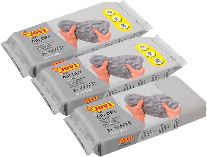 Jovi - Air Dry Modeling Clay, Set of 3 Clay Bars, 1.1lb Each, Total of 3.3lb, No Oven Needed, Stone Gray Color, Pottery Clay Perfect for Arts and Crafts Projects (P85G/3)