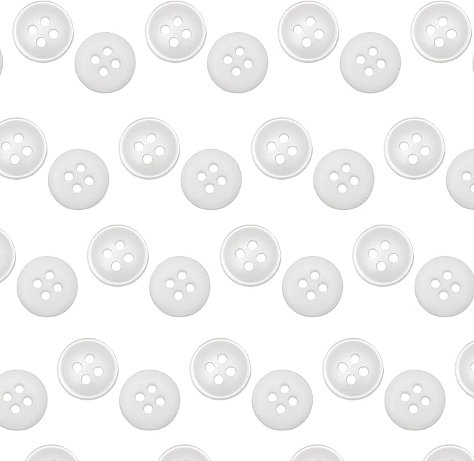 100 Pcs Pearl Buttons for Shirt 4 Hole 0.35 inch White Sewing Buttons 14L Plastic Round 9mm Ideal for Sewing Dress Skirt Blouse School Outfits Aprons Pants Jackets Bags DIY Crafts