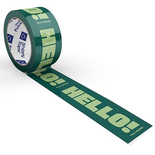 Cool Decorative Packing Tape for Small Business, Cute Designer Printed Packaging and Shipping Tape, Hello! I'm Here, Dark Green Mint, 1.88" x 110 Yards (330 feet)