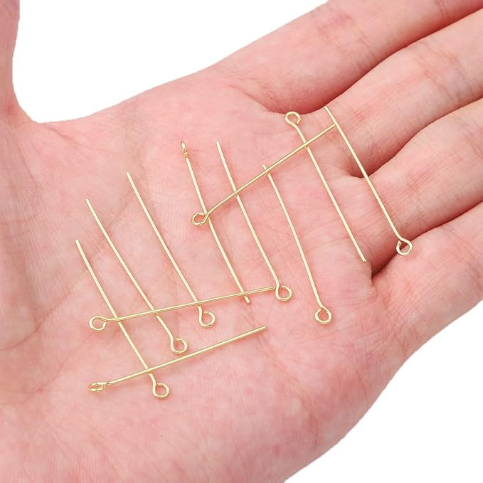 14K Gold Plated Open Eye Pins Non Tarnish 35mm 150pcs for Jewelry Making Findings