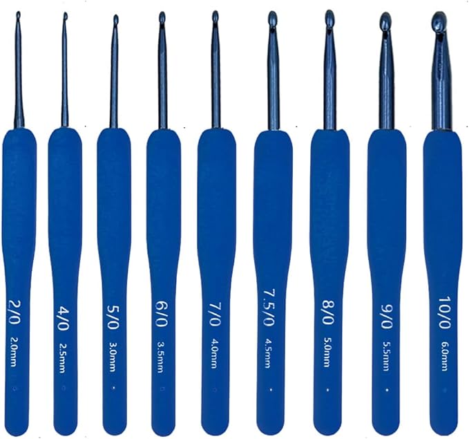 Ergonomic Crochet Hooks Set,Silicone Crochet Hook Knititng Needles for Arthritic Hands Premium Soft Grip Crochet Handles for Crocheting Yarn Craft Projects(2.0mm-6mm,Blue)