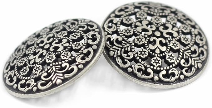 Bezelry 10 Pieces Hoya Flowers Openwork Metal Shank Buttons. 25mm (1 inch) (Antique Silver)