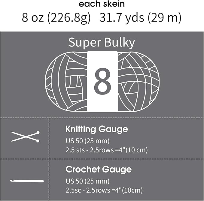 MABOZOO Assorted Chunky Yarn for Crocheting 8 Pack,Fluffy Jumbo Chenille Yarn,Soft Plush Yarn Bulky,Giant Thick Fuzzy Yarn for Hand or Arm Knitting,Black & Medium Grey(31.7 yds,8 oz Each Skein)