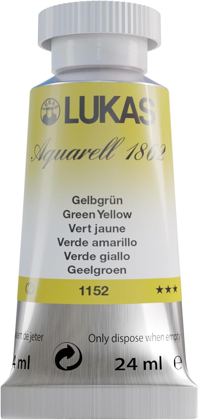 Lukas 1862 Aquarell Artists' Watercolor Tubes, Green Yellow 24 ml - Vibrant Professional Grade Watercolor Paint - Easy-to-Wet, Intense Color, Long-lasting - Ideal for Professional Watercolorists
