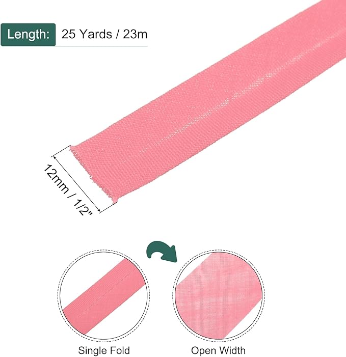 MECCANIXITY 1/2 Inch Single Fold Bias Tape Polyester Continuous Bulk Bias Tape for Sewing,Seaming Quilting Hemming Binding Crafts (Bright Red 25 Yards)