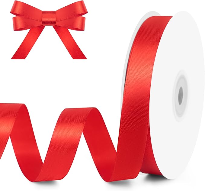 KMER LIFE 5/8" Wide x 50 Yards Red Single Faced Polyester Satin Ribbon for Wedding Decor, Wreath, Crafts, Gift Wrapping & Other Projects