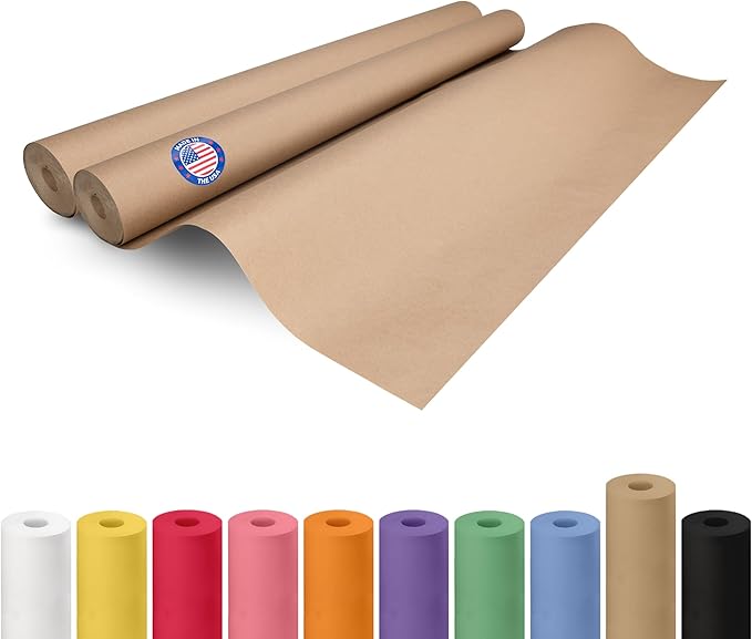 Brown Paper Rolls 36" x 1200" (100 feet), Pack of 2 - USA-Made Thick Kraft Paper Roll 50lb Thickness for Packing, Shipping, Crafts/Arts - 100% Recycled Natural Craft Wrapping Material by IDL Packaging