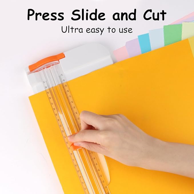 A4 Paper Cutter 12 Inch Paper Trimmer Scrapbook Supplies Tool for Craft Paper, Photo, Cardstock with Security Safeguard and Foldable Ruler(White)