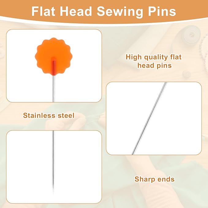 Ouligay 200 PCS Flat Head Sewing Pins Straight Pins with Colored Flower Heads Quilting Pins with Storage Box for Sewing Supplies Fabric Dressmaker DIY Craft and Jewelry Decoration
