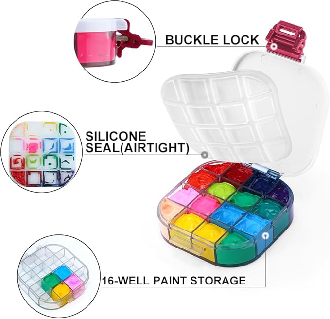 Transon Airtight Paint Storage Palette Box 16 Wells Fuchsia Color
