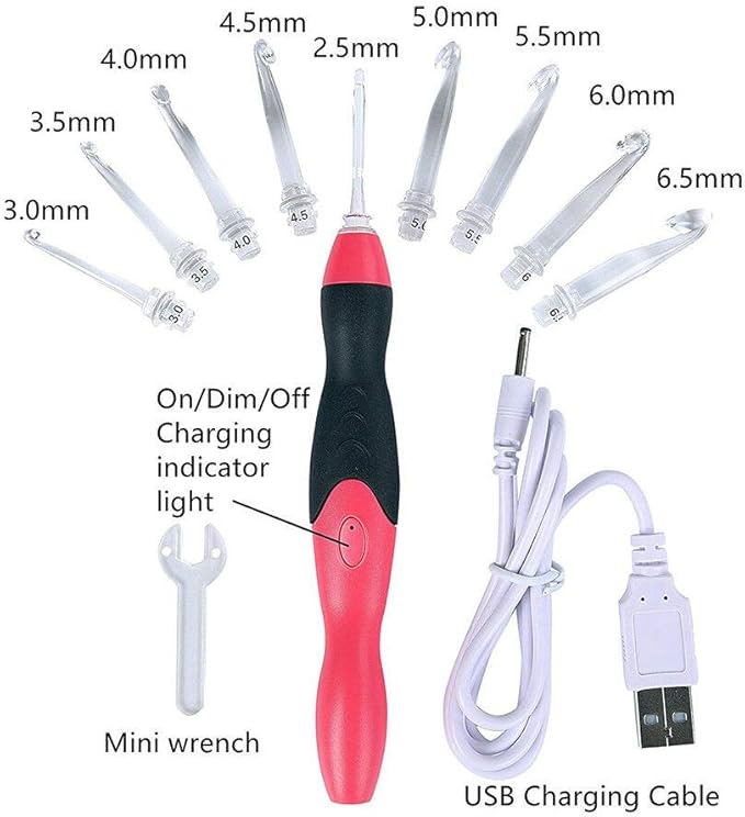 Paddsun Lighted Crochet Hook Set, 9 in 1 Rechargeable Ergonomic Crochet Hook Set with Zip Case Light Up Knitting Needles Kit Weave Sewing Tool Accessories