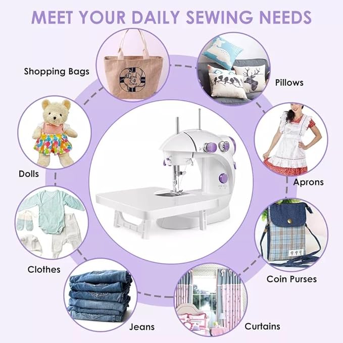 Portable Sewing Machine Beginners, Mini Sewing Machine with 2-Speed 2-Thread Stitches, Foot Pedal, Storage Drawer, LED Light, DIY Home Sewing Kit