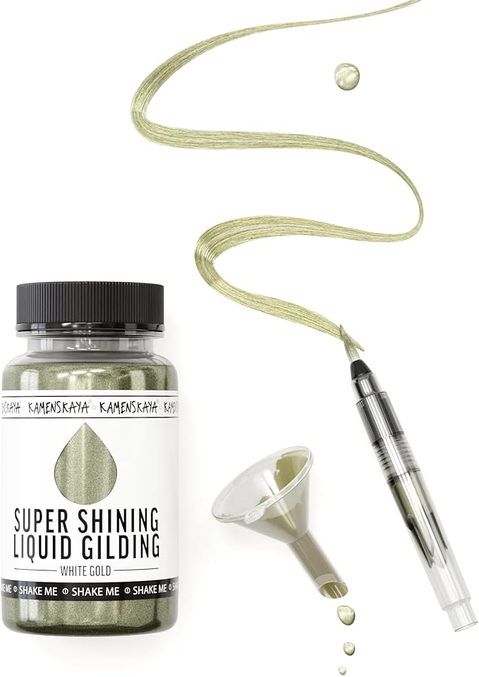 Liquid White Gold Leaf Paint - Alcohol Based Fast Drying White Gold Liquid Leaf, 3.38 fl oz (100 ml)