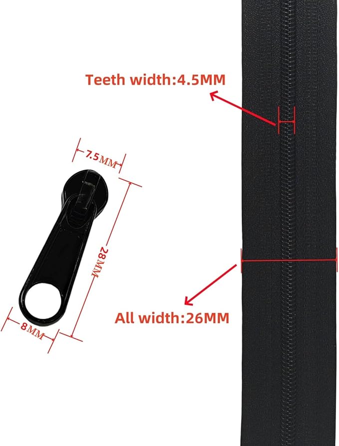 MebuZip #3 Nylon Coil Zippers by The Yard Bulk Zipper Roll Zipper Tape 10 Yards with 25pcs Pulls for Sewing Tailor DIY Craft Bags Pillows (Black 10Yards)