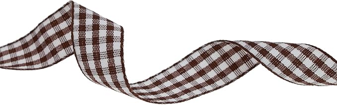 Gingham Ribbon 50 Yard Each Roll 100% Polyester Woven Edge (5/8" x 50 Yards, Coffee)