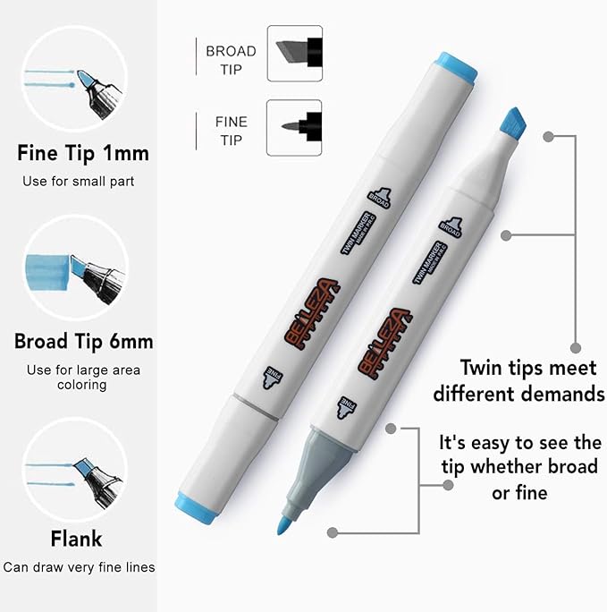 Alcohol Markers 100 Colors Art Markers Professional Art Pen Dual Tips Plus 1 Blender Permanent Ink for Painting, Coloring and Drawing