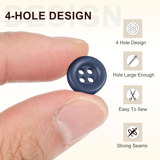 HARFINGTON 50pcs Sewing Button 11mm (15/32 Inch) 4 Holes Resin Thickened Round Crafting Replacement Buttons for Clothing DIY Crafts Decoration, Dark Blue