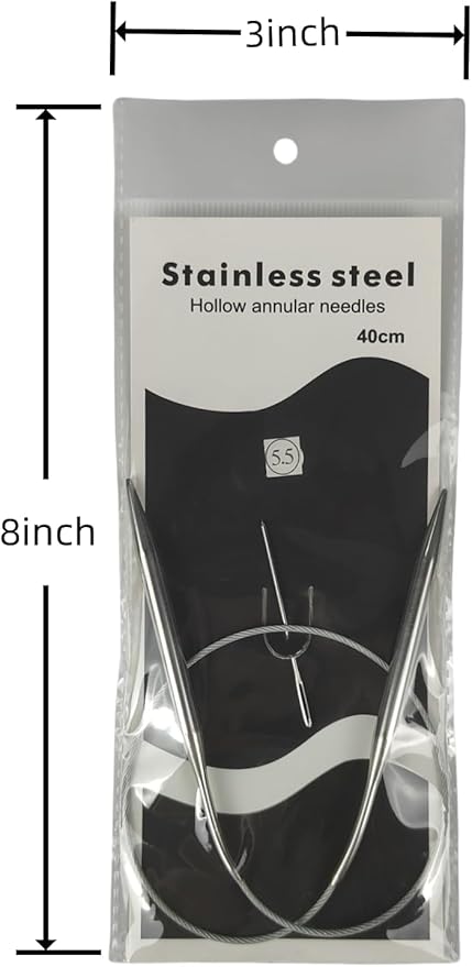 Aolfior Stainless Steel Circular Knitting Needles Size 9 16 Inch 5.5 mm Set Round Metal (Silver, 16 inch-9-(5.5mm)) Suitable for Beginners and Experienced Knitters Alike.