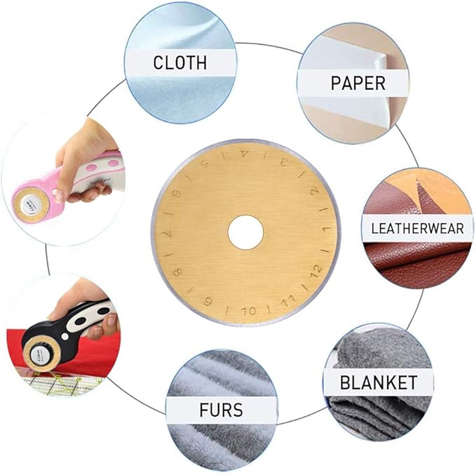 HEADLEY TOOLS Titanium Coated 45mm Rotary Cutter Blades 15 Pack Fits Olfa, Fiskars, Replacement Rotary Blade for Arts Crafts Quilting Scrapbooking Sewing, Sharp and Durable