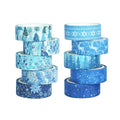 Winter Washi Tape Set 10 Rolls - Blue White Snowflake Flower Tree Decorative Tape for Bullet Journal, Planner, DIY Arts Crafts, Scrapbooking