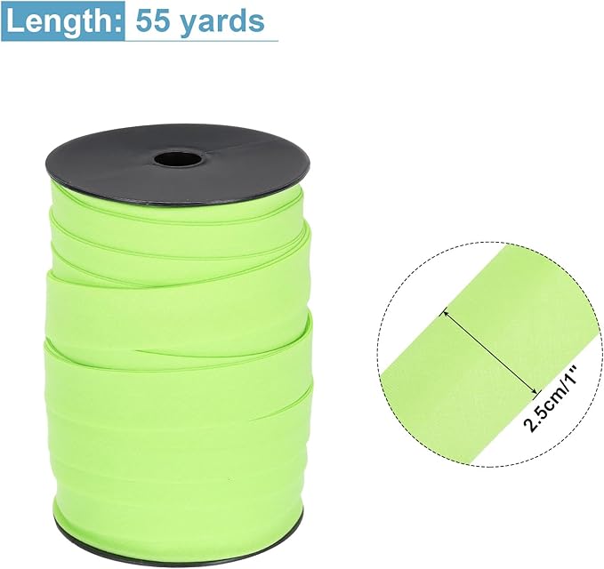 MECCANIXITY 1 Inch Double Fold Bias Tape Polyester Continuous Bulk Bias Tape for Sewing,Seaming Quilting Hemming Binding Crafts (Light Green 55 Yards)