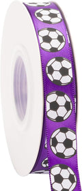 Soccer Ribbon,5/8-Inch x 25-Yard,White/Purple,Use for Team Hair Bows,Wreath,Sport Lanyards,Gift Wrapping,Party Decoration,All Crafting and Sewing (Purple, 25-Yard)