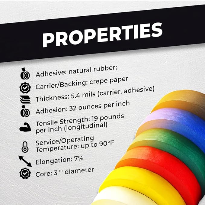 WOD MTC5 Colored Masking Tape, Rainbow, 1.5 inch x 60 yds. Set of 6 Rolls - Colorful Teacher Painters Tape for Fun DIY Art & Crafts, Lab Labeling, Writable & Classroom Decorations