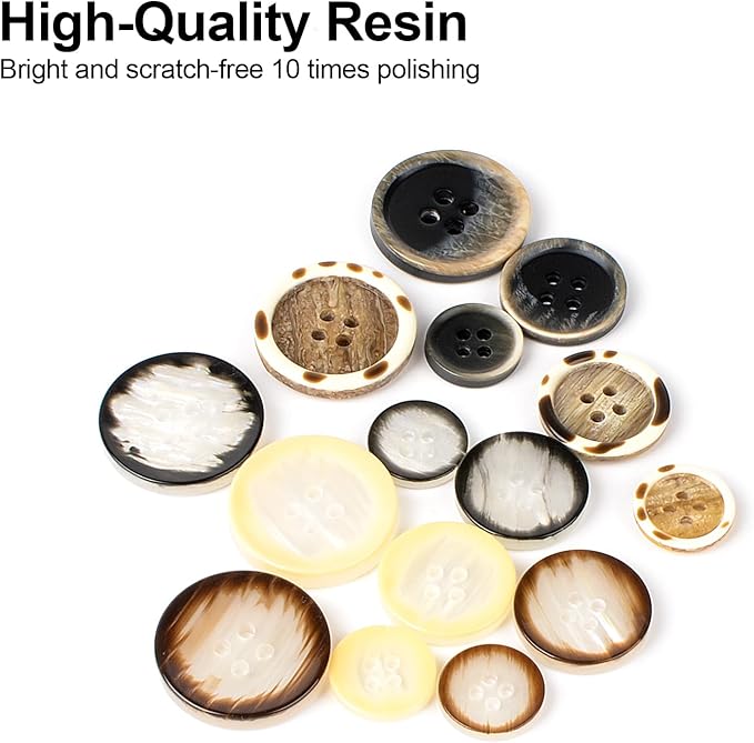 110Pcs Mixed Sewing Buttons, 4-Hole Craft Round Blazer Buttons, 5 Color 3 Size (15mm, 20mm, 25mm) Suit Coats Resin Button, Suitable for Variety Clothing Sewing, DIY Craft (Style C)