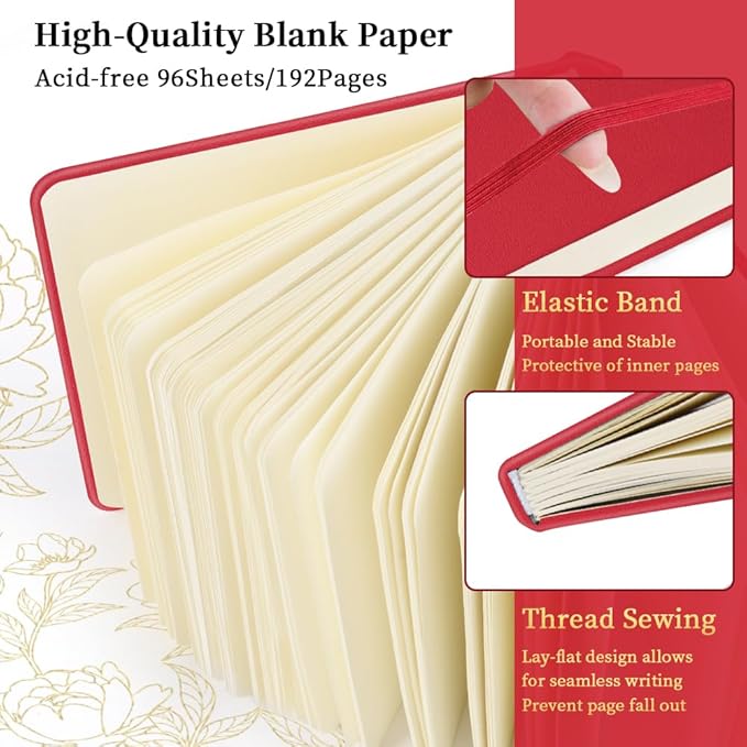 Square 5x5 inches 80gsm 96sheets/192 Pages Notebooks Blank Sketchbooks Travel Journal Pocket Hardcover Paint Writing Diary Memo Planner PU Leather Cover. Red