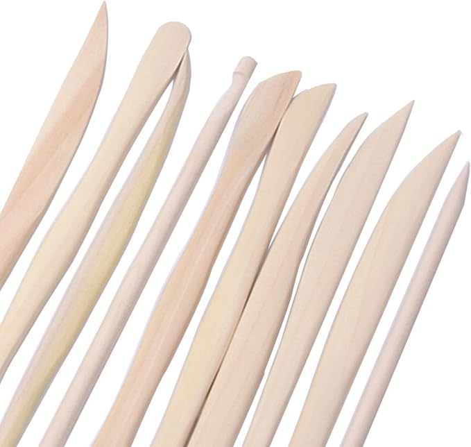 10Pcs Wooden Clay Sculpting Tools Set, Double Ended Clay Modeling Tools, Polymer Clay Tools, DIY Wood Pottery Clay Tool Sculpting Kit for Ceramics Soap Carving Detailing Clay Supplies, 6.2inch