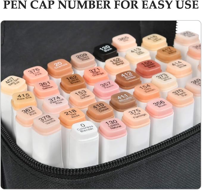 36 Colors Skin Color Markers Dual Tip Marker Pen Alcohol Based Marker with Carry Case, Permanent Sketch Manga Marker Pens for Portrait Illustration Drawing Coloring