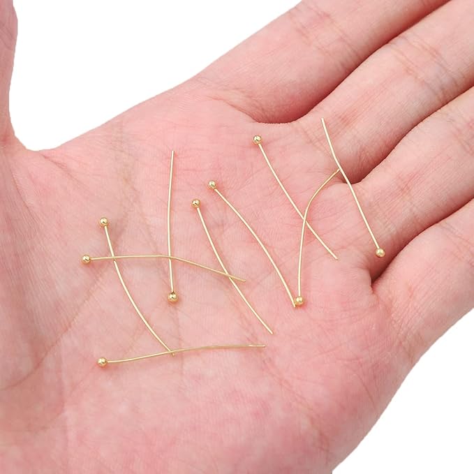 14K Gold Plated Ball Head Pins Non Tarnish 30mm 200pcs for Jewelry Making Findings