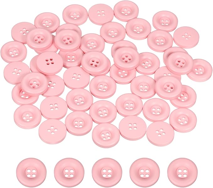 HARFINGTON 50pcs Sewing Button 20mm (3/4 Inch) 4 Holes Resin Thickened Round Crafting Replacement Buttons for Clothing DIY Crafts Decoration, Pink