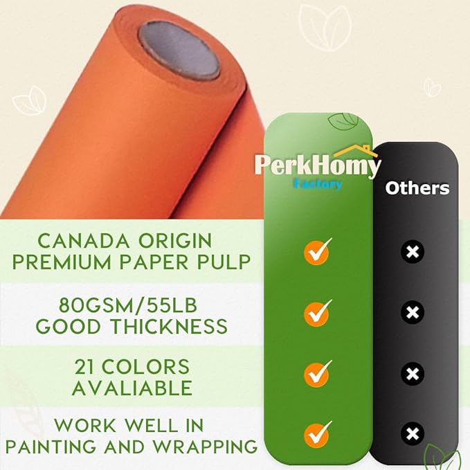 PerkHomy 24" x 1,440" (120') OrangeRed Kraft Paper Roll for Craft Bulletin Board Paper Art Table Covering Crafting Gift Wrapping Bouquet Packing Parcel 80GSM 55LB (OrangeRed, 24" x 120')