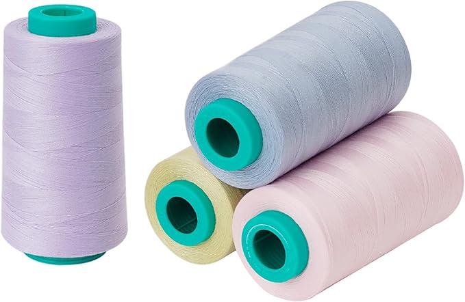 Serger Thread, All-Purpose Sewing Thread Polyester,4 Cones of 3000 Yards Each Spool,Cone Thread for Sewing Machine,140S/2 (Grey Blue,Yellow Green,Purple,Pink)
