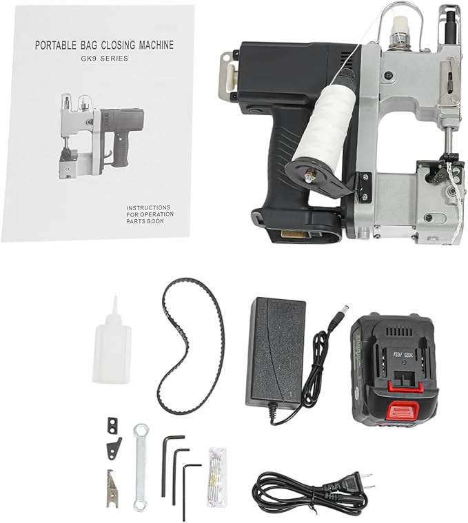 Bag Sewing Machine, 190W 2600 Stitches/Min Portable Bag Closer Stitcher, Automatic Bag Stitching Packing Machine, Portable Industrial Bag Closer for Woven Bag, Non-Woven Fabric, Leather, Silver