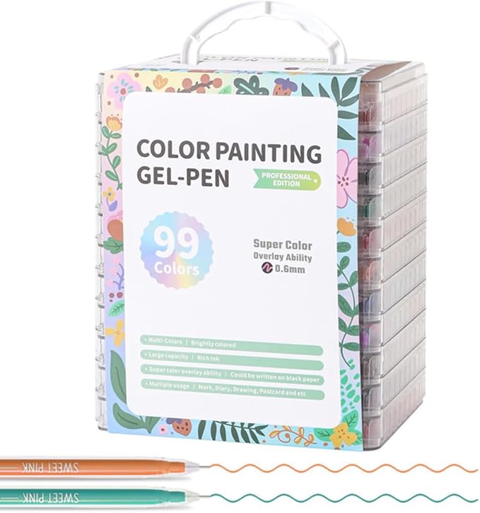 Gel Pens with Fine Point 0.6mm, 99 Colors Drawing Pencils for Adult Coloring Books Smooth Writing Pen Set for Journaling, Landscapes, Lettering