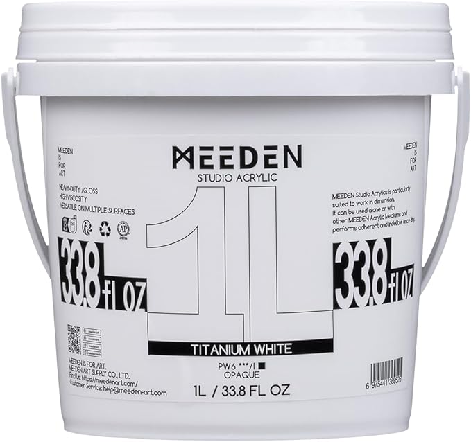 MEEDEN Titanium White Acrylic Paint: 1 L /33.8 oz Heavy Body Gloss Acrylic Paints - Thick White Paint for Canvas Crafts Furniture Painting