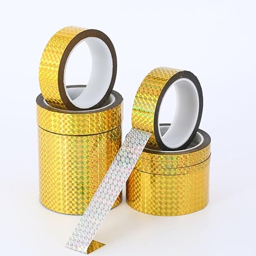 Self-Adhesive Holographic Reflective Tape Prism Tape Holographic Reflective Tape for Keep Birds Away, Craft Projects, DIY Art, Home, Daily Use (Gold, 1 Inch x 55 Yard)